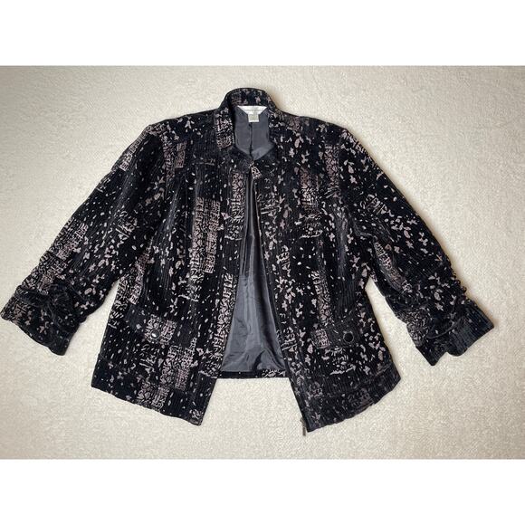 Christopher & Banks Women's Velvet Metallic Whimsygoth Office Jacket L Black - Picture 1 of 11